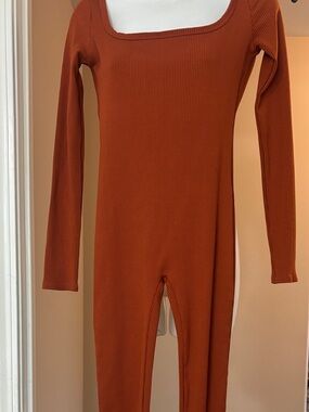 Rust Ribbed Long Sleeve Jumpsuit NWT
